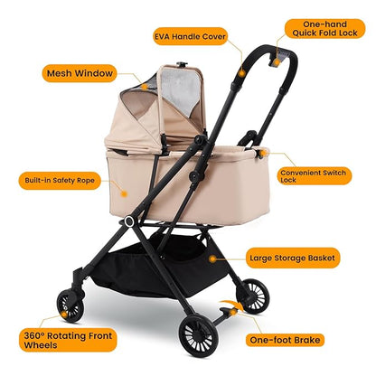 Foldable Dog Stroller - Lightweight Pet Stroller with One-Step Folding, No Assembly Required for Walking, Travel & Shopping, Perfect for Small Dogs, Senior Pets & Cats