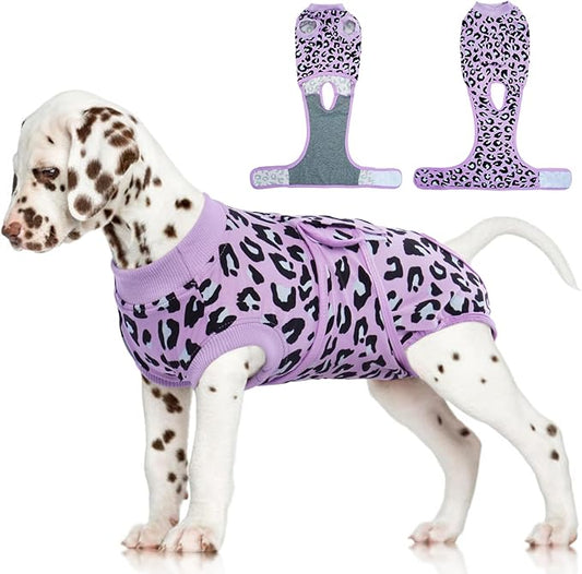 FUAMEY Recovery Suit for Dogs After Surgery,Soft Breathable Dog Bodysuit E-Collar & Cone Alternative Surgical Suit,Male Female Dog Neuter Spay Suits Anti Licking Wounds Onesie Purple Leopard XS