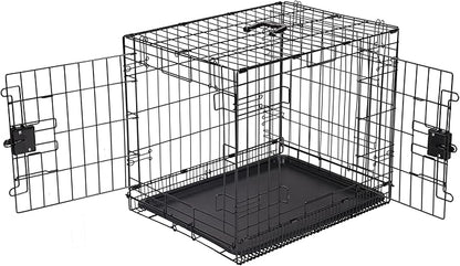Amazon Basics Durable,Foldable Metal Wire Dog Crate with Tray, Double Door, Divider, 24 x 18 x 20 in, Black