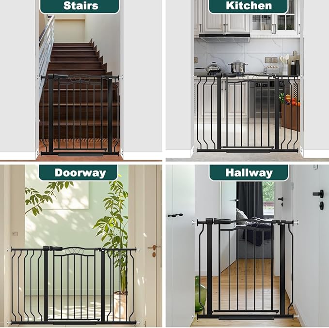 53.1-62.5 Inch Extra Wide Baby Gate, Pressure Mounted Dog Gate Indoor, Walk Thru Pet Gate for Cat Dog Child,Pet Gates for The House Doorway Black