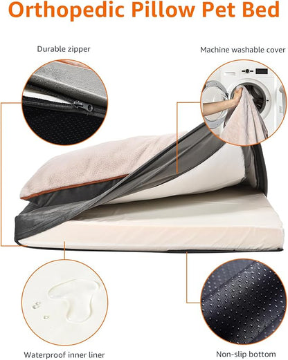 Amazon Basics Dog Bed with Cooling Gel Memory Foam, Pressure-Relief Support for Dogs up to 90lbs, Non-Slip Bottom, Machine Washable Cover, Extra Large Sized (40" x 30"), Grey