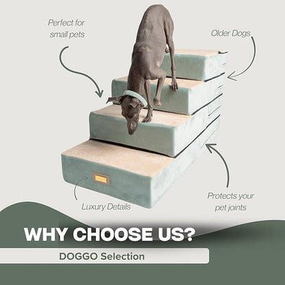 All-in-One Adjustable Dog Stairs – 5-Step Premium Pet Ramp for Small to Large Dogs – Sturdy, Non-Slip & Versatile for Beds, Sofas & More - Soft Cover, Modern Design (Green)