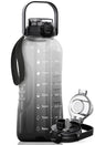 AQUAFIT 64 oz Water Bottle with Time Marker - 2in1 Straw & Chug Lid - BPA Free Big Water Bottle with Straw - Gym Water Bottle with Strap - Water Jug (64 Ounces, Midnight Gray)