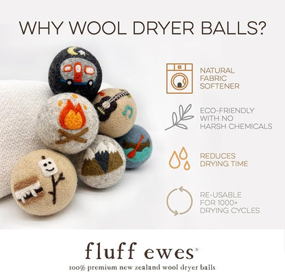Fluff Ewes Wool Dryer Balls 6 Pack Premium New Zealand Wool Laundry Balls for Dryer, No Static Dryer Balls Laundry Reusable, XL Wool Dryer Balls Cute, Baby Dryer Balls for Dryers - are We There Yet