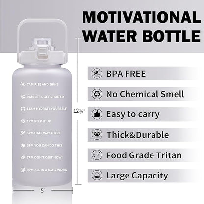 64oz,100oz,128oz Large Motivational Water Bottle with Time Marker, Leakproof & BPA Free Half Gallon Big Water Bottle with Straw Handle Tritan Frosted Water Jug for Gym,Fitness,Outdoor Sports