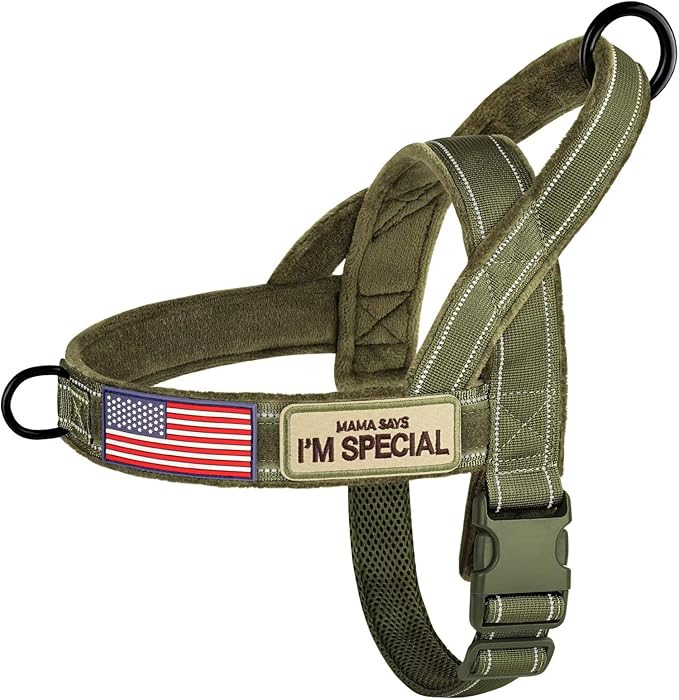 Forestpaw No Pull Dog Harness - Soft Flannel Padded Tactical Dog Vest Harness with Quick Release Buckle, Adjustable Reflective Pet Harness for Medium Large Dogs Walking Training,Green L