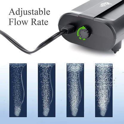 AQQA Aquarium Air Pump,3.5W 5W Dual Outlet Oxygen Pump with 2 Air Stone,Adjustable Air Valve Quiet Bubbler Pump,Up to 160 Gallon Fish Tank (3.5w)