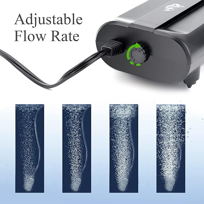 AQQA Aquarium Air Pump,3.5W 5W Dual Outlet Oxygen Pump with 2 Air Stone,Adjustable Air Valve Quiet Bubbler Pump,Up to 160 Gallon Fish Tank (5w)