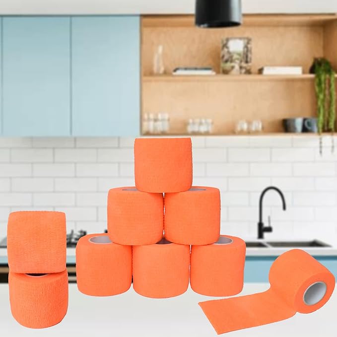 9 Pack 2" x 5 Yards Self Adhesive Bandage Wrap Self Stick Wrap for Ankle, Wrist, Finger, Sports, Breathable Cohesive Vet Tape for Pets (Light Orange)