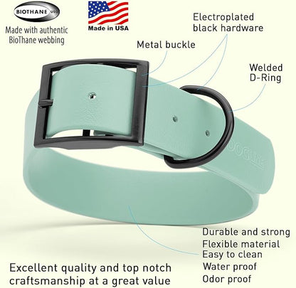 Dogline Biothane Waterproof Dog Collar Strong Coated Nylon Webbing with Black Hardware Odor- Proof for Easy Care Easy to Clean High Performance Fits Small Medium or Large Dogs, Sage Green