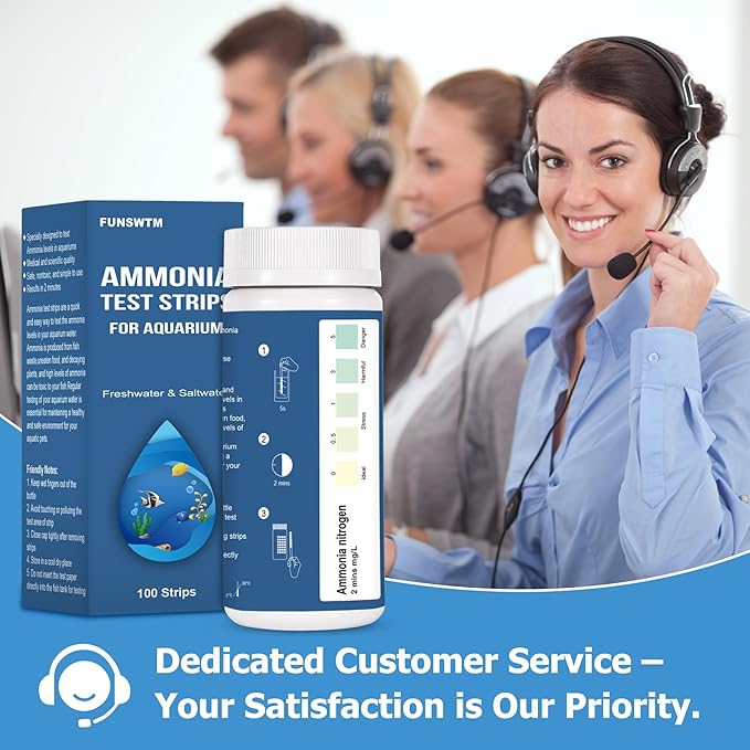 Ammonia Test Strips for Fish Tank: 100 Count Aquarium Ammonia Test Strips for Saltwater & Freshwater Aquariums & Ponds – Ammonia Test Kit with Test Tube Thermometer Stick