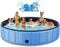 Foldable Dog Swimming Pool, Totiro 91"x16" Oversize Collapsable Hard Plastic Portable Bathing Tub for Pet Dog Kiddie Pool Indoor and Outdoor Leakproof PVC Play Pool for Large Dogs Pets Puppy Kids Blue