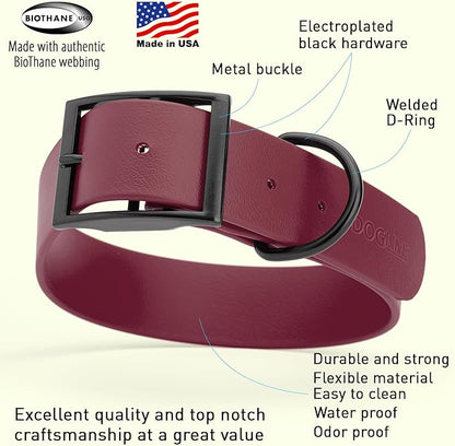Dogline Biothane Waterproof Dog Collar Strong Coated Nylon Webbing with Black Hardware Odor- Proof for Easy Care Easy to Clean High Performance Fits Small Medium or Large Dogs, Merlot Burgundy