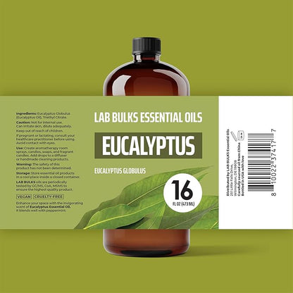 Eucalyptus Essential Oil (2 Pack) for Diffusers, Home Care, Candles, Aromatherapy, 16 oz Bulk Bottle, Eucalyptus Oil Spray