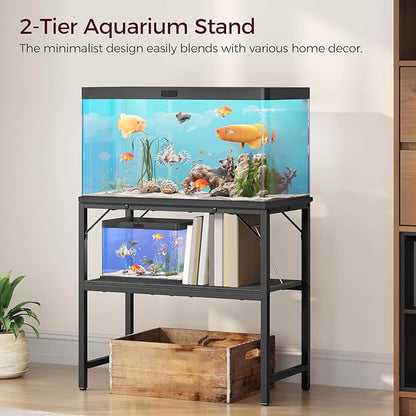 30 Gallon Fish Tank Stand, Aquarium Stand with 2-Tier Storage Shelves, Heavy Duty Breeder Turtle Terrarium Stand Rack for Home Office, 30.0" L x 11.8" W x 24.4" H, Black FTBK3001