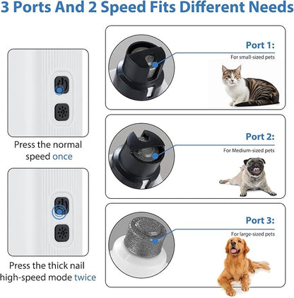 Dog Nail Grinder - 2-Speed Super Quiet and Low Vibration Electric Pet Nail Grinder - Rechargeable Dog Nail Trimmers for Small Dogs- Cat Nail Claw Clippers with 2 Level LED Lighting(White)