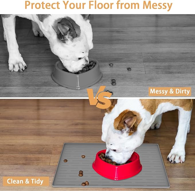 18" x 12" Dog Food Mat, Silicone Pet Mats for Food and Water, Nonslip Pet Feeding Mats for Floors, Dog Cat Bowl Mat with Raised Edges, Dark Green