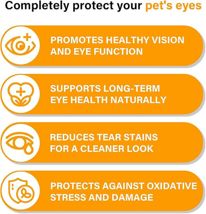 Eye Supplements for Dogs - Vision Support Soft Chews with Lutein, DHA & Vitamin C | 120ct Salmon Flavor Tear Stain Chews | Cataract & Dry Eye Relief Supplement (120 Ct, Salmon)
