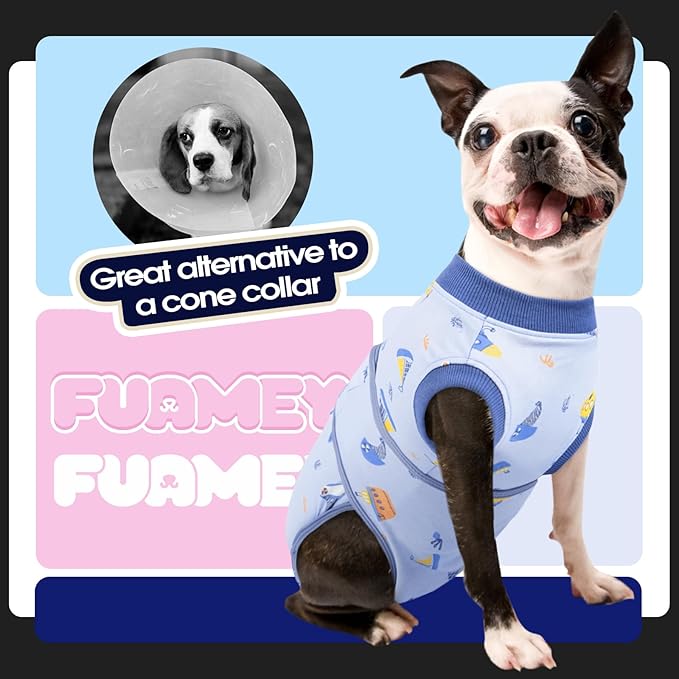 FUAMEY Recovery Suit for Dogs After Surgery,Soft Breathable Dog Bodysuit E-Collar & Cone Alternative Surgical Suit,Male Female Dog Neuter Spay Suits Anti Licking Wounds Onesie Blue Boat M
