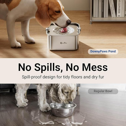 DownyPaws No Spill Water Bowl for Dogs,101oz/3L Stainless Steel Slobber Stopper, No Drip Slow Drinking Dog Water Bowl, No Mess Dog Water Dispenser Spill Proof, Dishwasher Safe, Silver