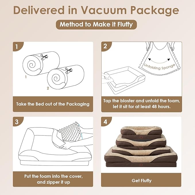 EHEYCIGA Memory Foam Dog Bed for Large Sized, Orthopedic Dog Sofa with Sides and Waterproof Liner, Washable Bolster Pet Couch with Removable Cover, 41x27x7.5 Inch, Brown