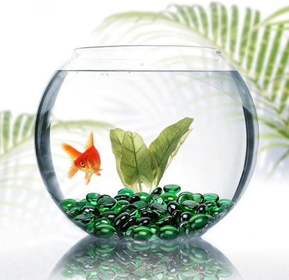 FUTUREPLUSX 1LB Green Flat Glass Marbles, Premium Colored Gems Fish Bowl Marbles Decorative Mosaic Glass Pebbles Floral Smooth Stones for Vases Aquarium Home Decor