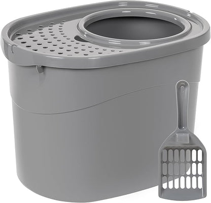 Amazon Basics Large Cat Litter Box with High Sides, Top Entry, Includes Scoop, 20.5 x 14.75 x 14.38 inches, Grey