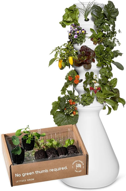 Farmstand Starter Kit + 30 Seedling Credits | Family Hydroponic Growing System Kit | Self-Watering Outdoor Vertical Garden Planter Tower | 5ft 5in | Made in USA