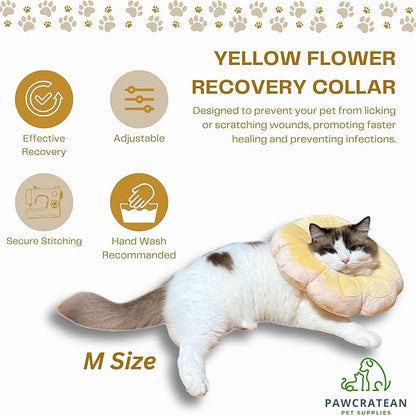Adjustable Comfy Flower Style Elizabeth Collar for Cats Puppies Soft Recovery Cone Pet Protective Neck Collar (Yellow, Medium)