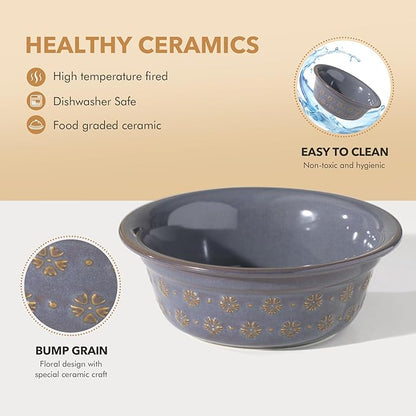 8.7inch Ceramic Adjustable Raised Double Bowls Set with Stand, 3 Heights Elevated, 2 Placement Options,Food and Water Dishes for Large Dog(Double Bowls+Stand, Reactived Glaze -Grey)