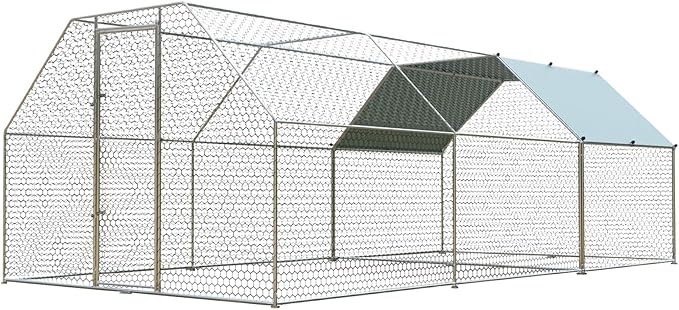 4ever2buy Large Metal Chicken Coop with Run Walk-in Poultry, Cage Chicken Runs House Pen Cage, Flat Roofed Chicken Coops with Anti-Ultraviolet Cover for Outdoor, Yard Farm, Use 9.2’Lx18.7’Wx6.4’H