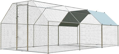 4ever2buy Large Metal Chicken Coop with Run Walk-in Poultry, Cage Chicken Runs House Pen Cage, Flat Roofed Chicken Coops with Anti-Ultraviolet Cover for Outdoor, Yard Farm, Use 9.2’Lx18.7’Wx6.4’H