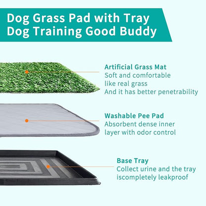 35"X22.6" Dog Grass Pad with Tray - Indoor/Outdoor Artificial Turf Potty Training Mat for Large Dogs, Portable Dog Litter Box for Balcony/Patio, Washable Reusable Pee Pad and Fake Grass for Dogs
