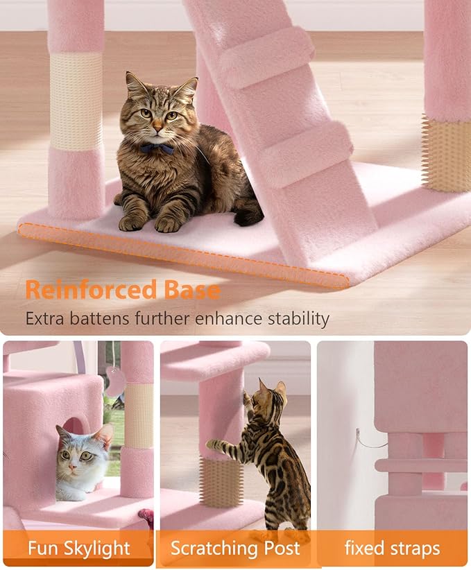 60'' Cat Tree Tower for Indoor Cats Large Adult,Cute/Tall Modern Cat Tree for Big Cats 20 lbs, Plush Multi-Level Cat Condo with Scratching Posts,Dangling for Fun Play (Soft Pink, 60 inch)