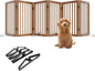 Freestanding Pet Gate Foldable Dog Gate (110 inches Wide) Walnut Bamboo Dog Gates for Stair Doorways House Puppy Fences Indoor (4 Support Feet Included)