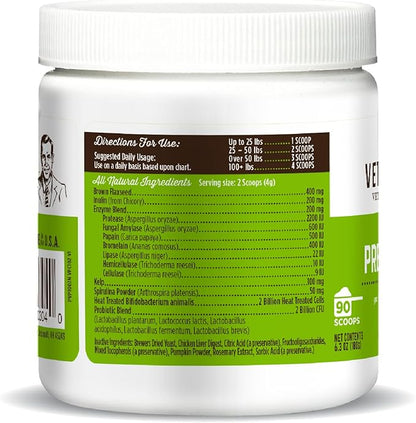 Dr. Joseph's VetPro Complete Advanced Powdered Pre & Probiotics for Dogs, 90 Scoops, Supports Gut Health, Diarrhea, Digestive Health & Seasonal Allergies, Chicken/Pumpkin Flavor, Add to Food