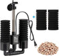 AQQA Aquarium Sponge Filter, Power Driven Double Biochemical Water Filter, Quiet Submersible Foam Filter with 2 Extra Sponges, 1 Bag of Filtered Ceramic Balls for Fresh and Salt Water Fish Tank (S)