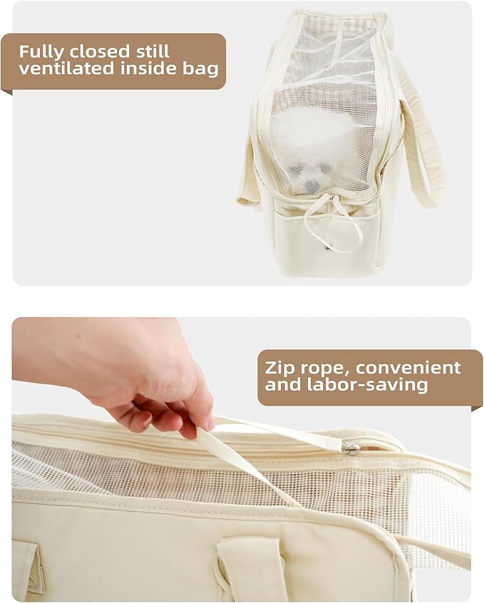Dog Purse Carrier for Small Dogs Rabbit cat with Large Pockets, Cotton Bag, Dog Carrier Soft Sided, Collapsible Travel Puppy Carrier (Beige, 13.6" L x 6.5" W x 10" H)