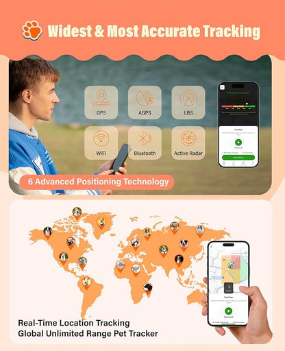 GlocalMe PetPhone for Dog and Cat, Support Play Music and Two-Way Call, Pet Community and AI Health Alerts, Real Time Tracking and Virtual Fence, Unlimited Range Pet GPS Tracker (Pink)