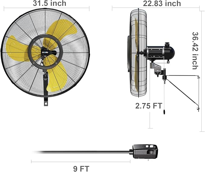 9600 CFM 30" Outdoor Wall Mount Misting Fans with 2 Pack, High Velocity 3-Speed Waterproof Professional Oscillating Wall Fan, Heavy Duty Industrial Fan for Commercial, Garage, Warehouse, UL Listed