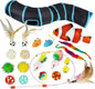 21-Piece Cat Toys Set, Interactive Tunnel, Balls, Mice, Feather Wands, Catnip Toys(Black Tunnel)