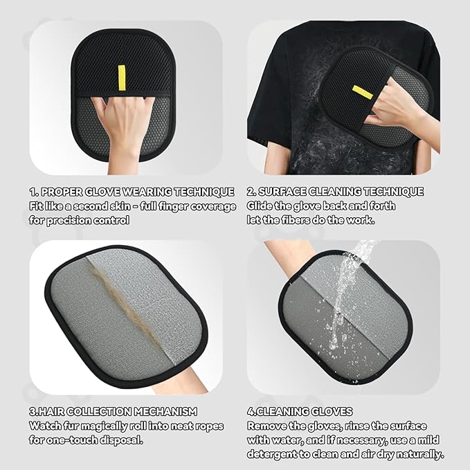 2 Pet Hair Removal Gloves, 2 Flea Combs for Cats and Dog，Reusable Electrostatic Gloves and Long & Short Flea Combs, 4 PCS pet hair removal tools