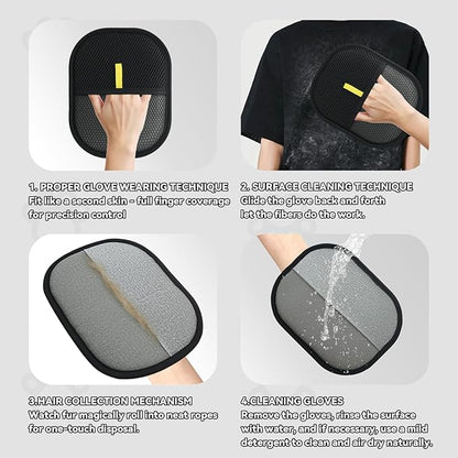 2 Pet Hair Removal Gloves, 2 Flea Combs for Cats and Dog，Reusable Electrostatic Gloves and Long & Short Flea Combs, 4 PCS pet hair removal tools