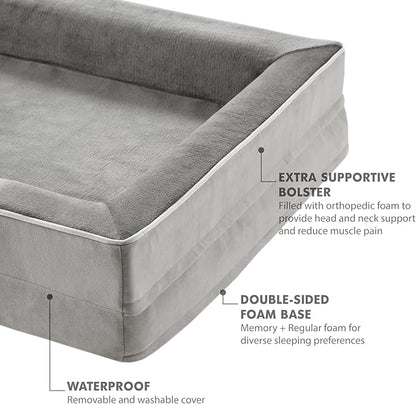 Friends Forever Orthopedic Dog Bed for Extra Large Dogs, Waterproof Memory Foam Dog Sofa Bed XL with Removable Washable Cover, Ally Grey, 42x32x7