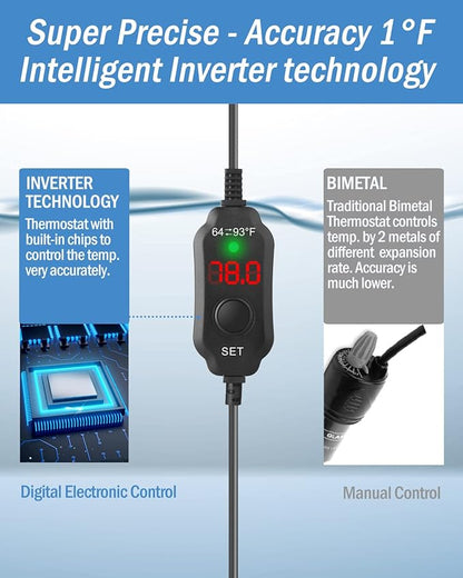 AquaMiracle Adjustable 100W Aquarium Heater Submersible Fish Tank Heater Super Short Aquarium Heater with LED Digital Display Thermostat, for Tanks 10-20 Gallons