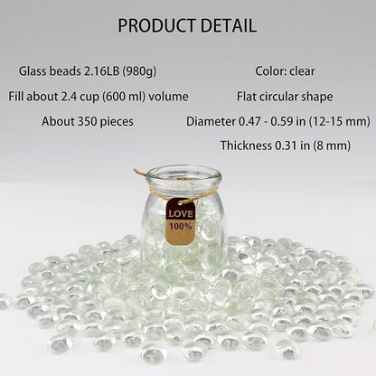 2.16LB Glass Beads Vase Filler Aquarium Gravel Decor Flat Glass Marbles Gems Pebbles Fish Tank Rocks Home Decorative Art Craft - Clear