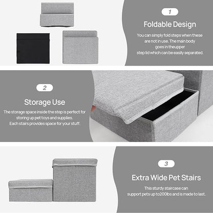 Foldable Dog Stairs/Steps 2-Tier Pet Steps Storage and Adjustable Steps for Small Medium Dogs Pet Steps Storage Stepper for High Beds Sofa Pet Dog Cat (2 Step-Light Grey)