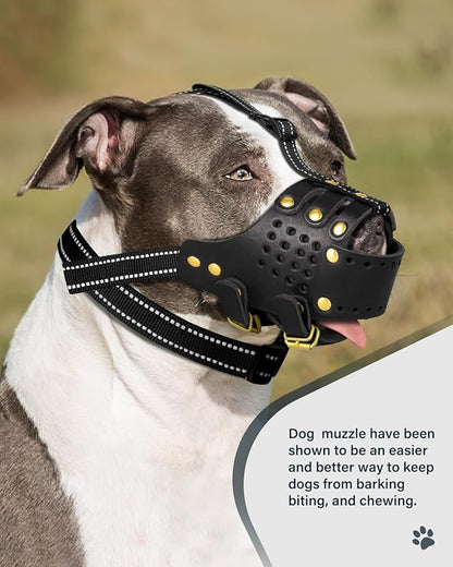 Dog Muzzle, Leather Basket Soft Muzzles Medium Large Breeds, Pitbull Dog Muzzle Amstaff Staffordshire Terrier, German Shepherd Dalmatian Doberman Adjustable (XL)