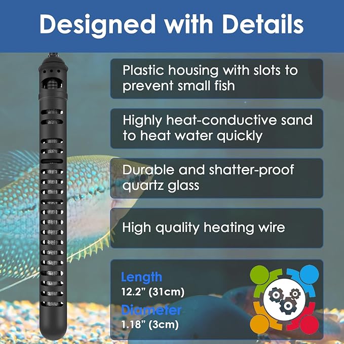 Aquarium Heater 200W Fish Tank Heater with External Thermostat (Dual Digital Display), Turtle Heater for Tanks 20-40 Gallons, Dry-Run/Overheating Protection and Memory Function