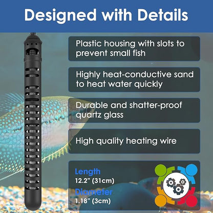 Aquarium Heater 200W Fish Tank Heater with External Thermostat (Dual Digital Display), Turtle Heater for Tanks 20-40 Gallons, Dry-Run/Overheating Protection and Memory Function